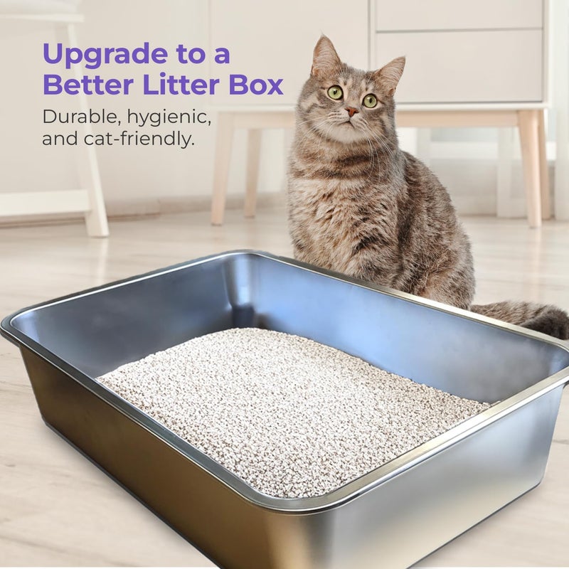 iPrimio Ultimate Stainless Steel XL Cat Litter Box - XL Litter Box for Big Cats - Large - Never Absorbs Odor, Stains, or Rusts - Easy Cleaning Litterbox Designed by Cat Owners (1 Pan) - Image 2