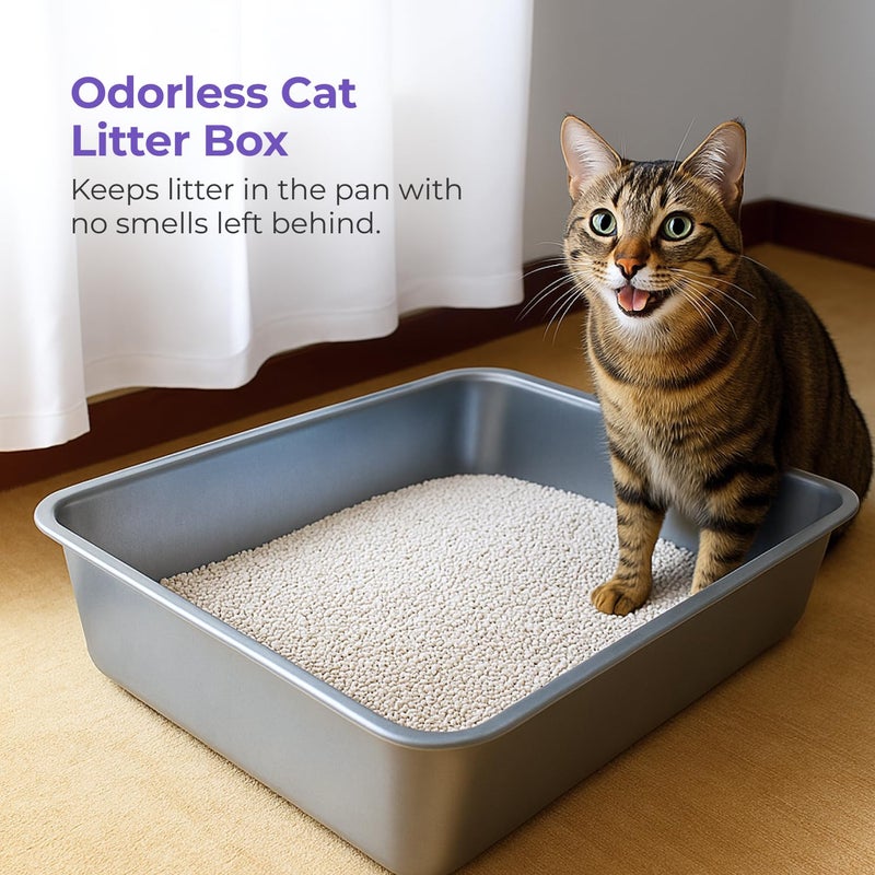 iPrimio Ultimate Stainless Steel XL Cat Litter Box - XL Litter Box for Big Cats - Large - Never Absorbs Odor, Stains, or Rusts - Easy Cleaning Litterbox Designed by Cat Owners (1 Pan) - Image 5