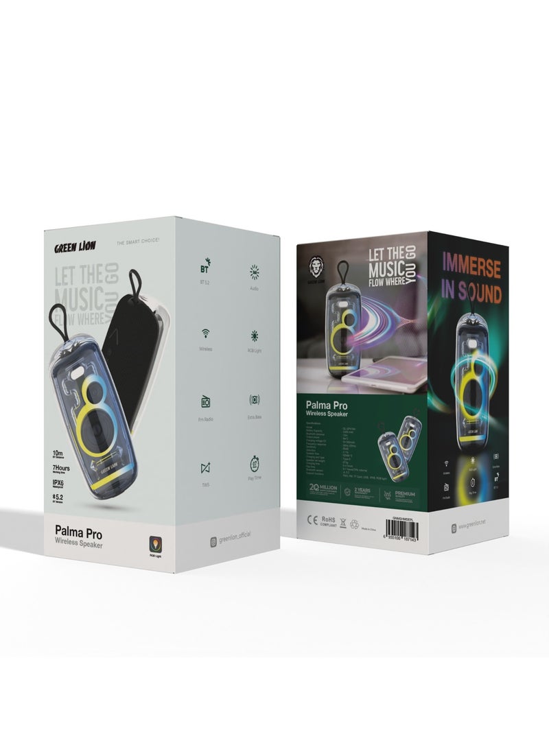 GREEN LION - Palma Pro Wireless RGB Speaker / 10M Bluetooth Distance / 7 Hours Working Time / V5.2 Bluetooth / FM Radio / Extra Bass / TWS / TF Card / 2400mAh Battery Capacity / Type-C Charging Port - Black - Image 1
