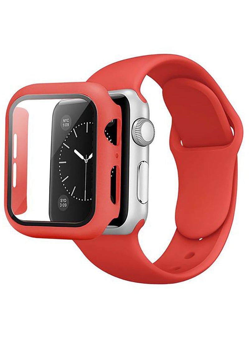 Generic - Cover With Screen Protector & Silicon Strap Replacement For Apple Watch - 44mm - Red - Image 1