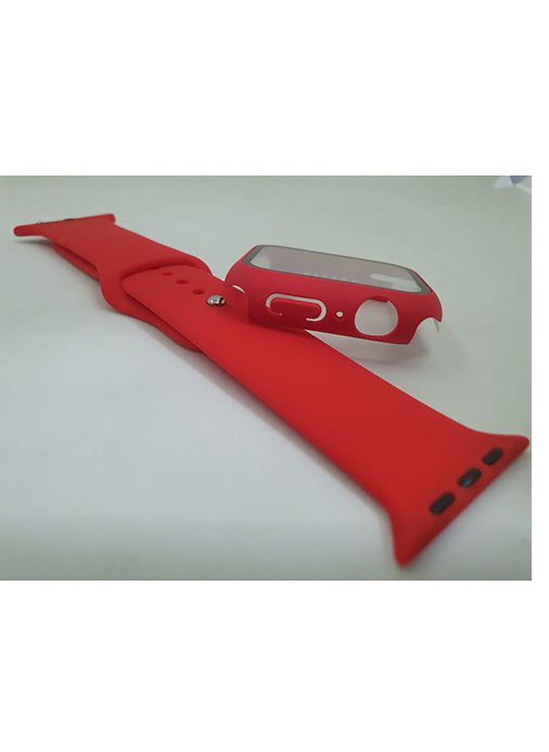Generic - Cover With Screen Protector & Silicon Strap Replacement For Apple Watch - 44mm - Red - Image 1