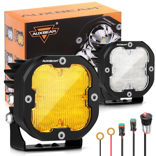 Auxbeam XP-Ultra Series 3 Inch Flood Beam LED Pods, 80W 9600LM 120° Wide Flood, Amber/White Lens Covers, Off Road Fog Light Bar LED Cubes Ditch Lights, for RZR Polaris Ford Bronco UTV ATV - Image 1