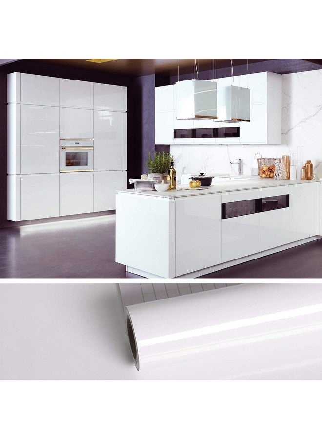 ويسدم ورق حائط ذاتي اللصق وقابل للإزالة مقاوم للماء ورق كونترتوب ورق اتصال للخزانة وأثاث سطح المطبخ من الفينيل (24 × 100 بوصة أبيض لامع) - Image 1