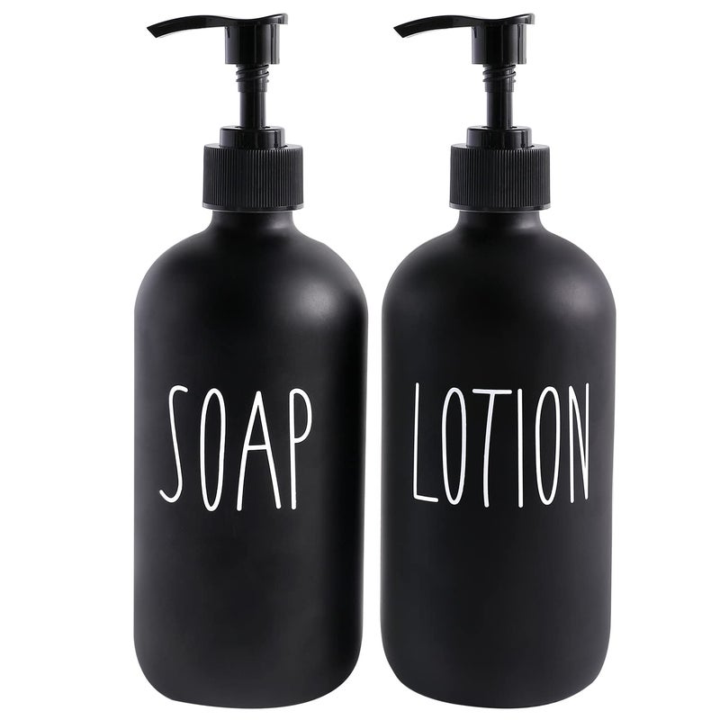 MOMEEMO Matte Black Soap Dispenser Bathroom Set, Contains Hand Soap Dispenser and Lotion Dispenser. Bathroom Soap Dispenser Set Suitable for Bathroom Decor Farmhouse Style. (Black) - Image 1