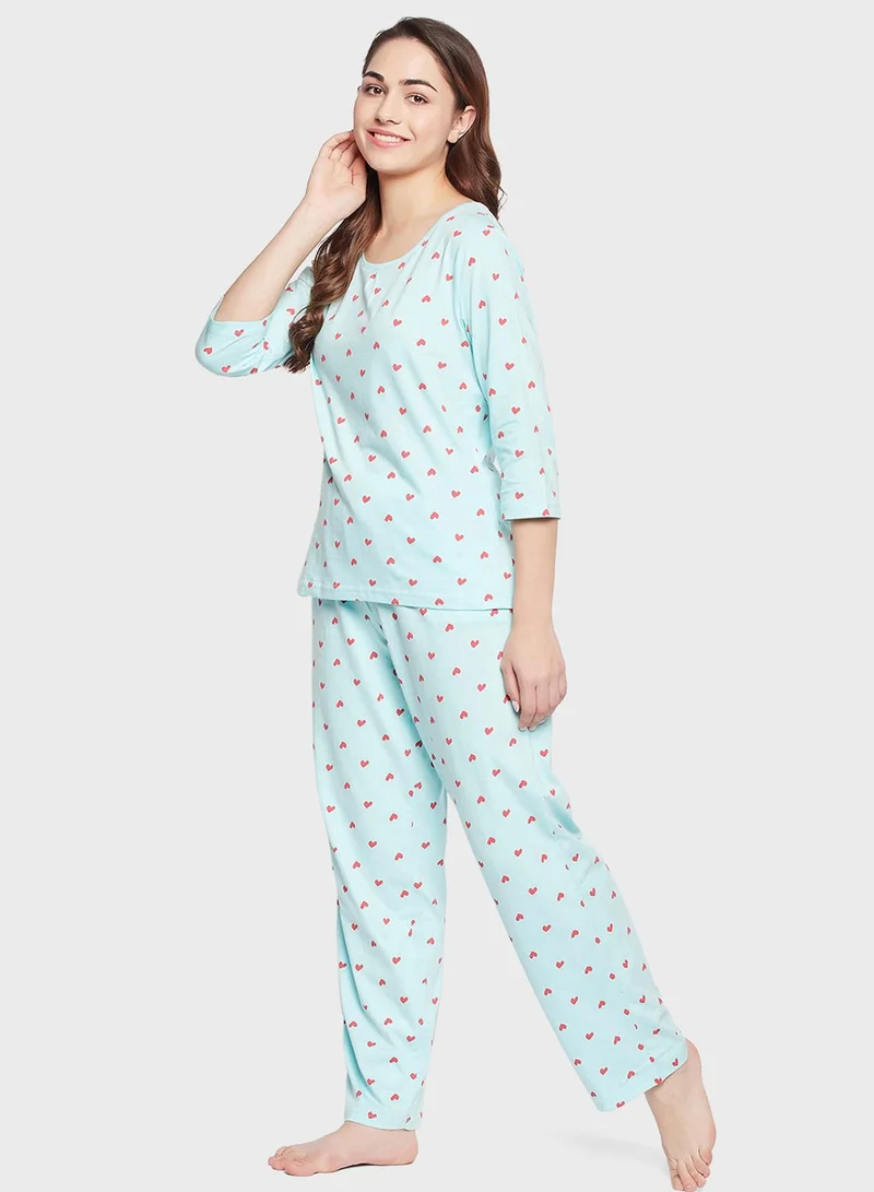 Clovia Printed Top & Pyjama Set