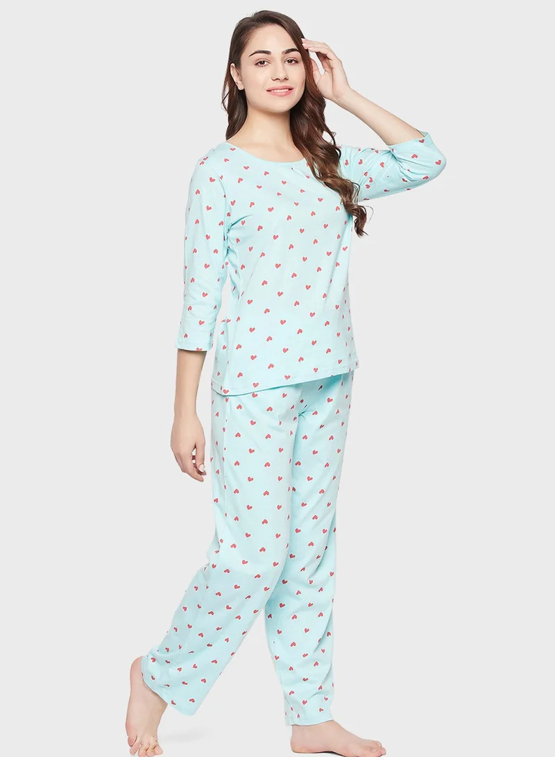Clovia Printed Top & Pyjama Set
