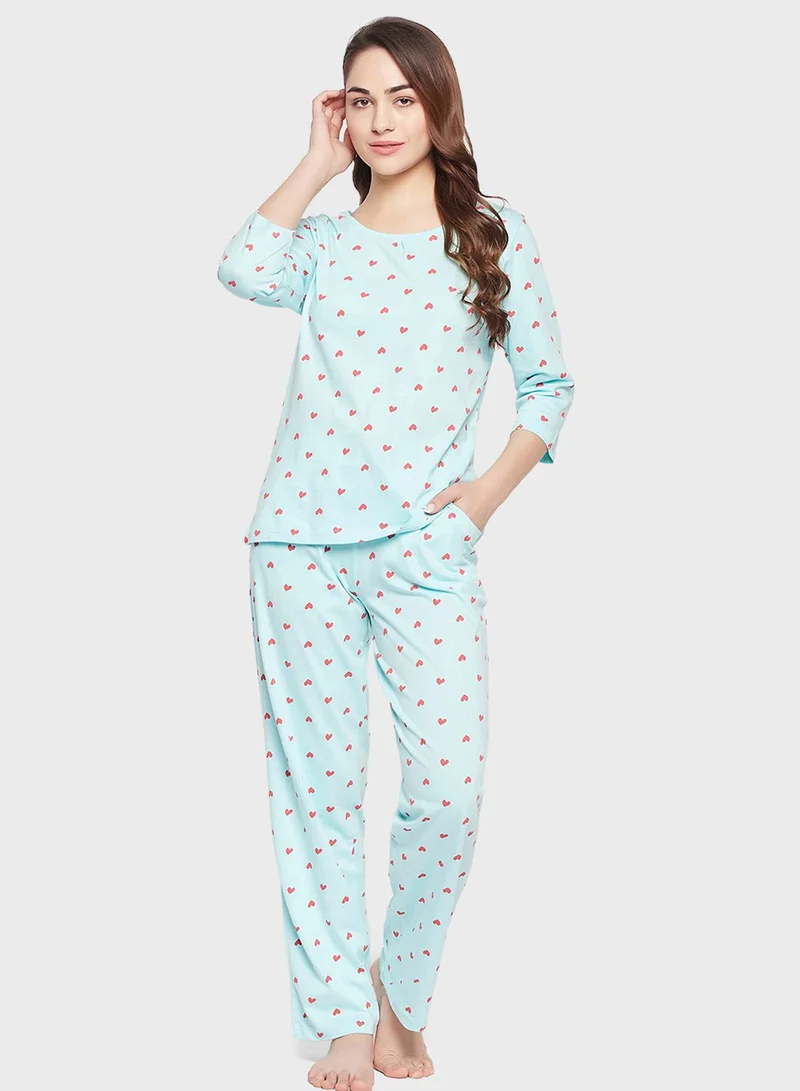 Clovia Printed Top & Pyjama Set