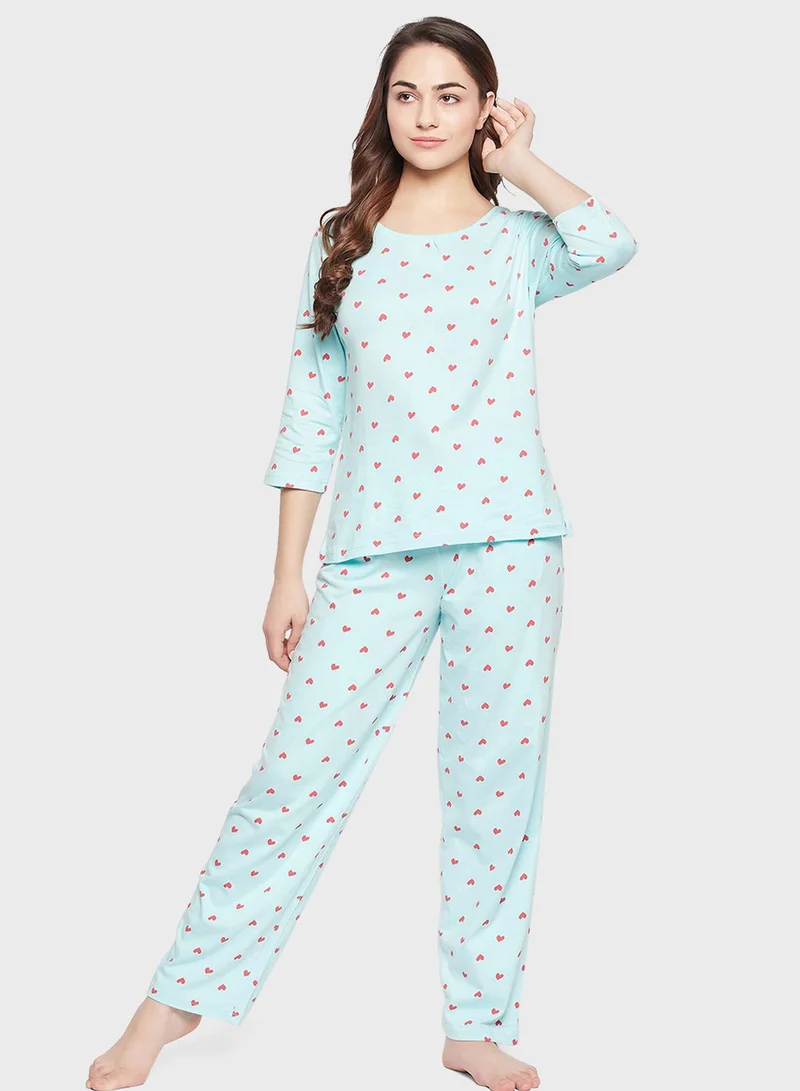 Clovia Printed Top & Pyjama Set