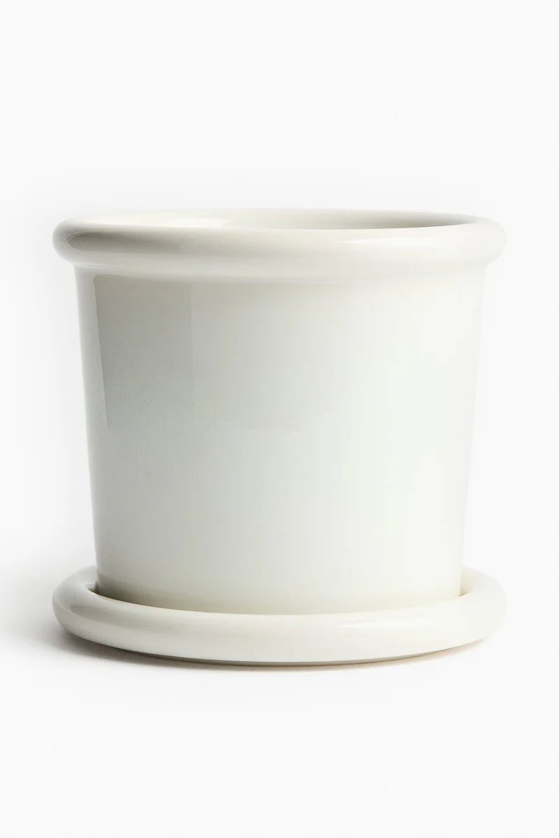 H&M Large stoneware plant pot with saucer