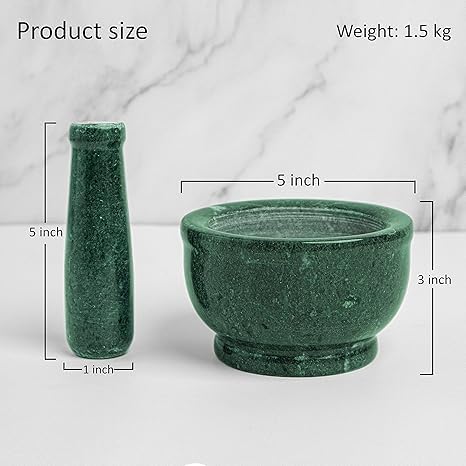 Faiz Store طقم مدقة وهاون من الرخام الكبير من متجر فايز - أخضر 5 بوصة - Image 4