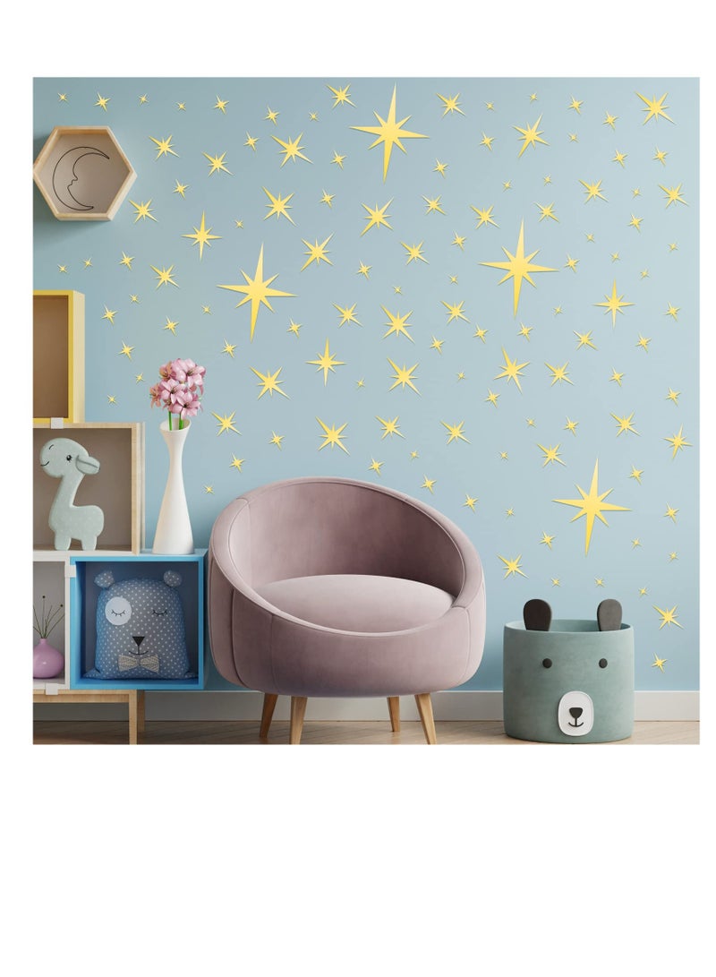 Excefore Star Sparkle Mirror Wall Stickers, 84 Pcs Removable Star Decals, 3D Acrylic Mirror Wall Stickers, Peel and Stick Mirror Setting Wall Sticker Decal for Home, Living Room, Bedroom Decor, Nursery, Gold - Image 5
