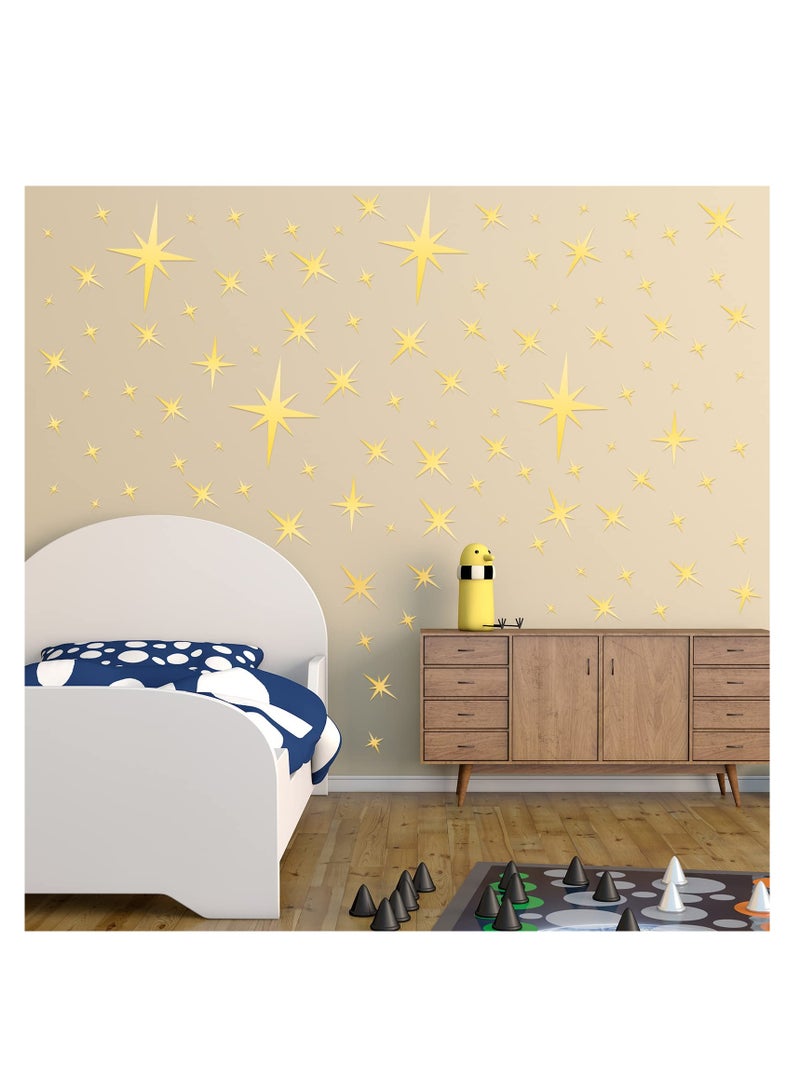 Excefore Star Sparkle Mirror Wall Stickers, 84 Pcs Removable Star Decals, 3D Acrylic Mirror Wall Stickers, Peel and Stick Mirror Setting Wall Sticker Decal for Home, Living Room, Bedroom Decor, Nursery, Gold - Image 3