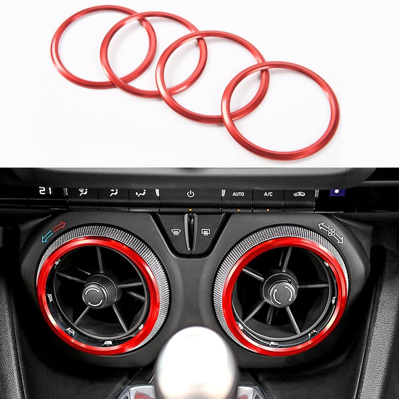 BORUIEN for Camaro Accessories AC Knobs Air Conditioner Outlet Vent Trim for Chevrolet Camaro 2017-2020, 4pcs Red Aluminum - Image 1