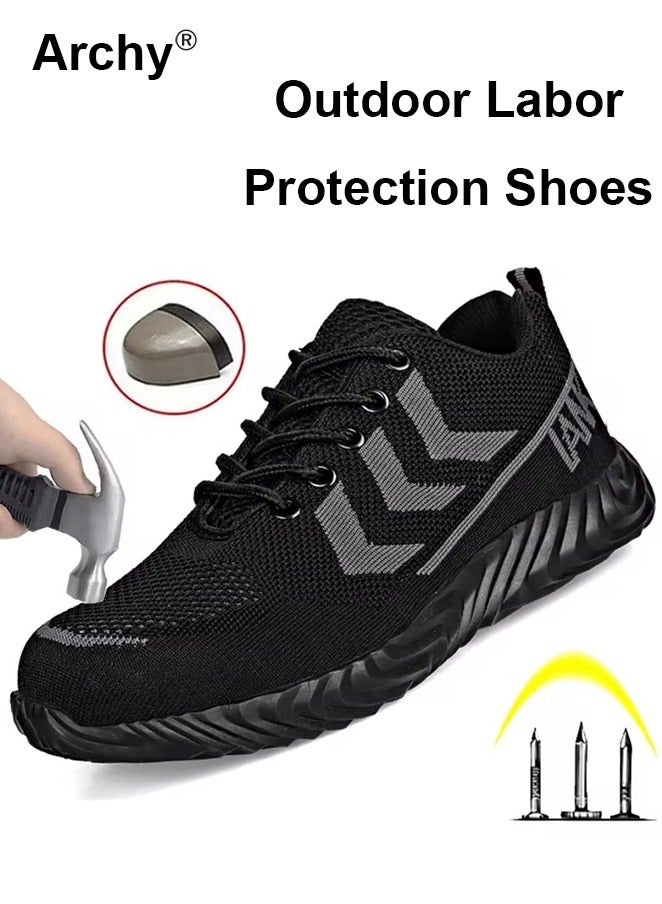 Archy Steel Toe Shoes for Men Indestructible Work Shoes for Men Lightweight Men's Steel Toe Sneakers Comfortable Safety Toe Shoes Black Steel Toe Tennis Shoes Construction Safety Shoes Outdoor Labor Protection Shoes for Men Anti-Slip Anti-Smash Anti-Puncture - Image 2