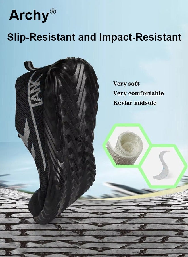 Archy Steel Toe Shoes for Men Indestructible Work Shoes for Men Lightweight Men's Steel Toe Sneakers Comfortable Safety Toe Shoes Black Steel Toe Tennis Shoes Construction Safety Shoes Outdoor Labor Protection Shoes for Men Anti-Slip Anti-Smash Anti-Puncture - Image 4