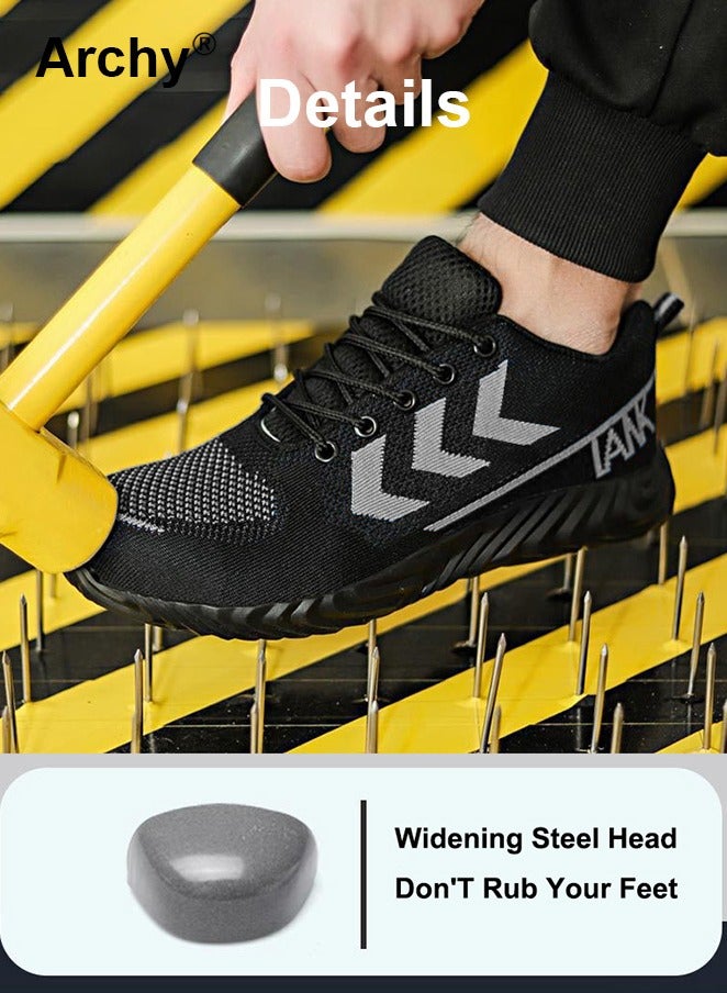 Archy Steel Toe Shoes for Men Indestructible Work Shoes for Men Lightweight Men's Steel Toe Sneakers Comfortable Safety Toe Shoes Black Steel Toe Tennis Shoes Construction Safety Shoes Outdoor Labor Protection Shoes for Men Anti-Slip Anti-Smash Anti-Puncture - Image 1