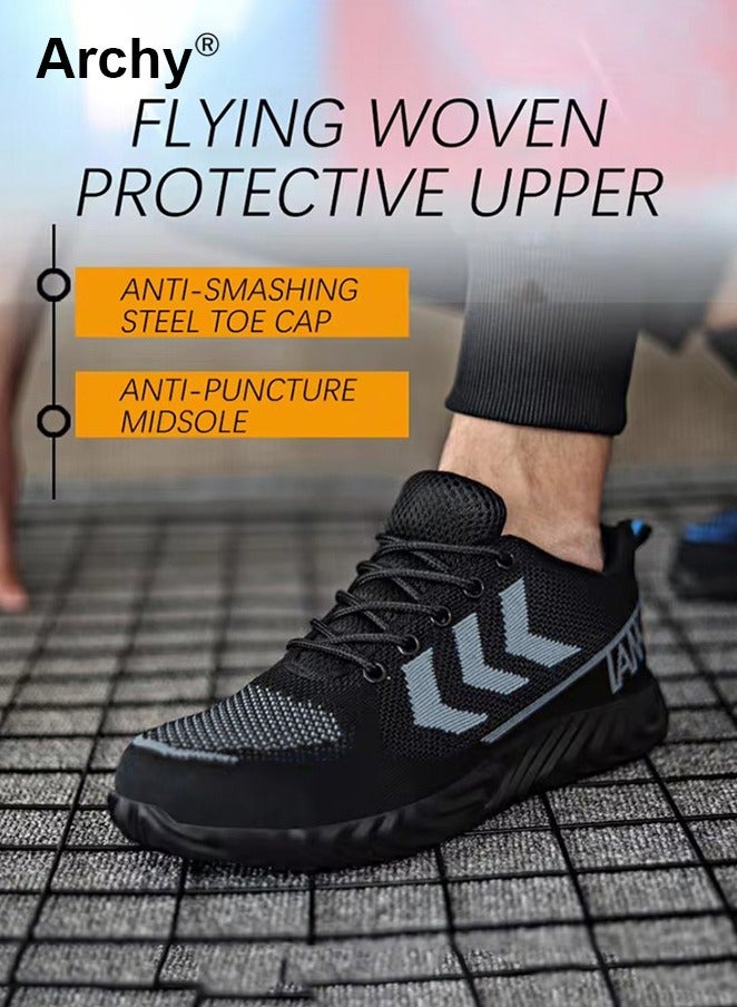 Archy Steel Toe Shoes for Men Indestructible Work Shoes for Men Lightweight Men's Steel Toe Sneakers Comfortable Safety Toe Shoes Black Steel Toe Tennis Shoes Construction Safety Shoes Outdoor Labor Protection Shoes for Men Anti-Slip Anti-Smash Anti-Puncture - Image 3