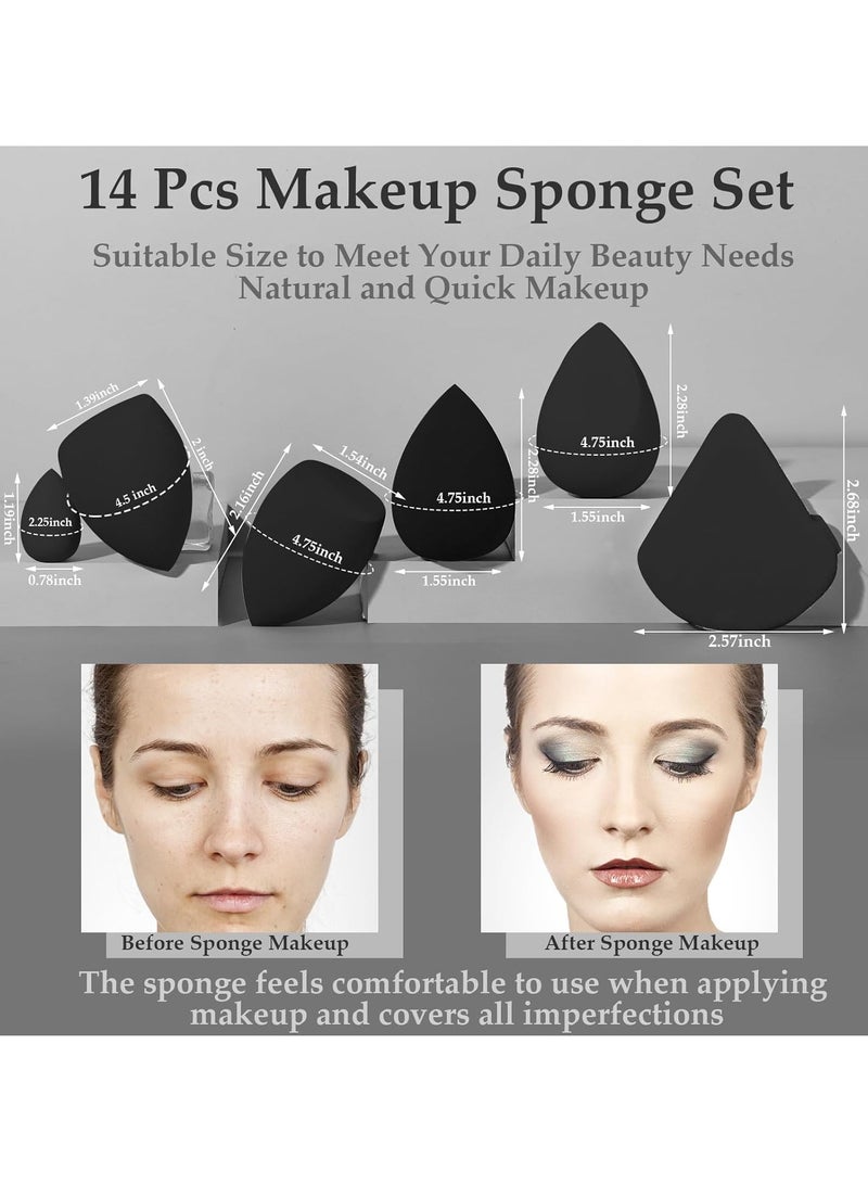 عام مجموعة إسفنجة مكياج مكونة من 14 قطعة، خلاط إسفنجة تجميل مع 4 قطع من بودرة البودرة و4 قطع إسفنجة مكياج صغيرة للسائل وكريم الأساس والبودرة وخافي العيوب والكريم (أسود) - Image 3