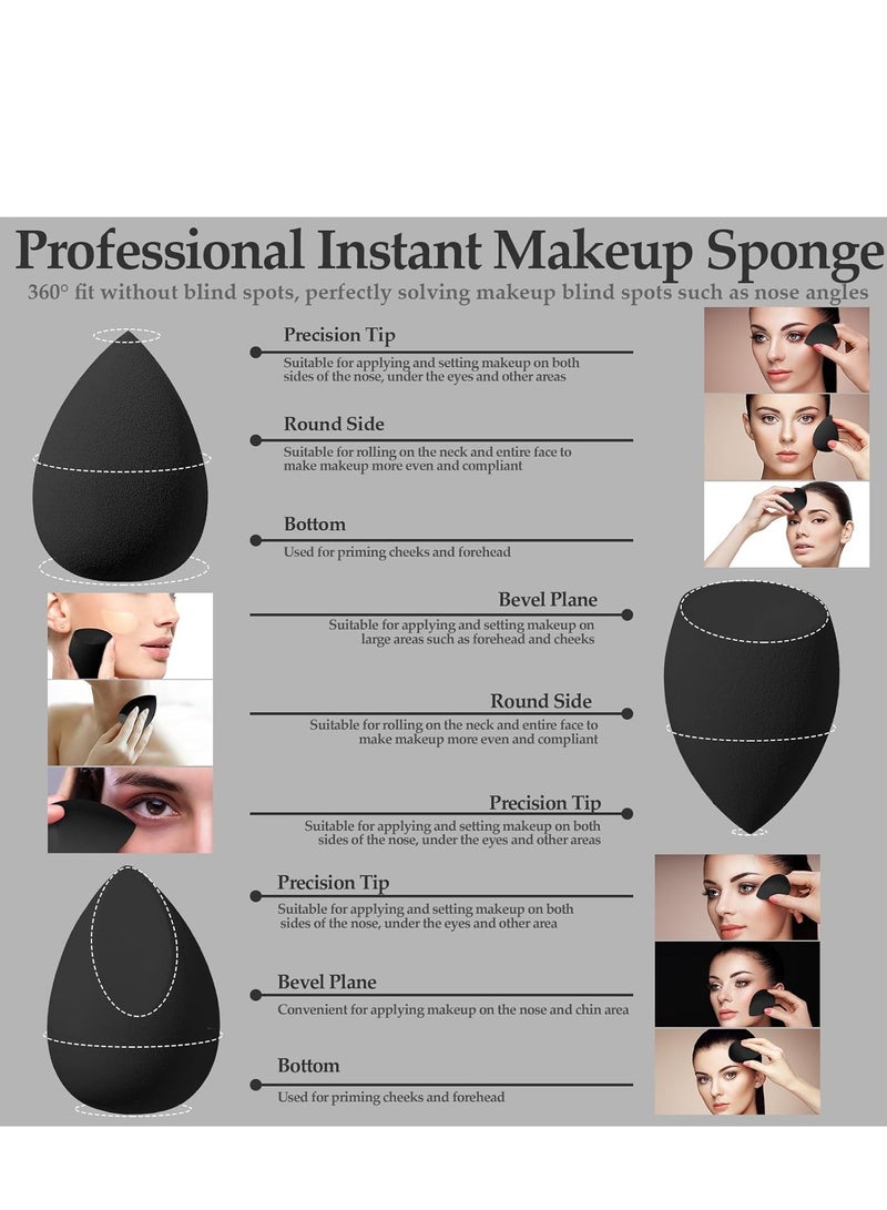 عام مجموعة إسفنجة مكياج مكونة من 14 قطعة، خلاط إسفنجة تجميل مع 4 قطع من بودرة البودرة و4 قطع إسفنجة مكياج صغيرة للسائل وكريم الأساس والبودرة وخافي العيوب والكريم (أسود) - Image 4