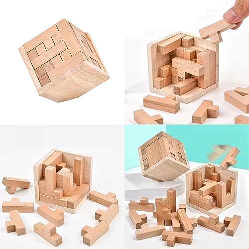SHUYUE Wooden Brain Teaser Puzzles Box Brain Teasers Wooden Puzzle TShaped Geometric Intellectual Jigsaw Logic Cube Puzzles Mind Games for Kids and Adults - Image 3