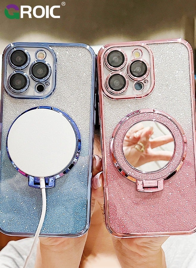 GROIC Magnetic Case for iPhone 16 Pro 6.3 Inches with 1 Pack Screen Protector,Mirror Kickstand Glitter Case Compatible with MagSafe, Bling Sparkly Phone Cover with Makeup Mirror & HD Tempered Glass Film - Image 4