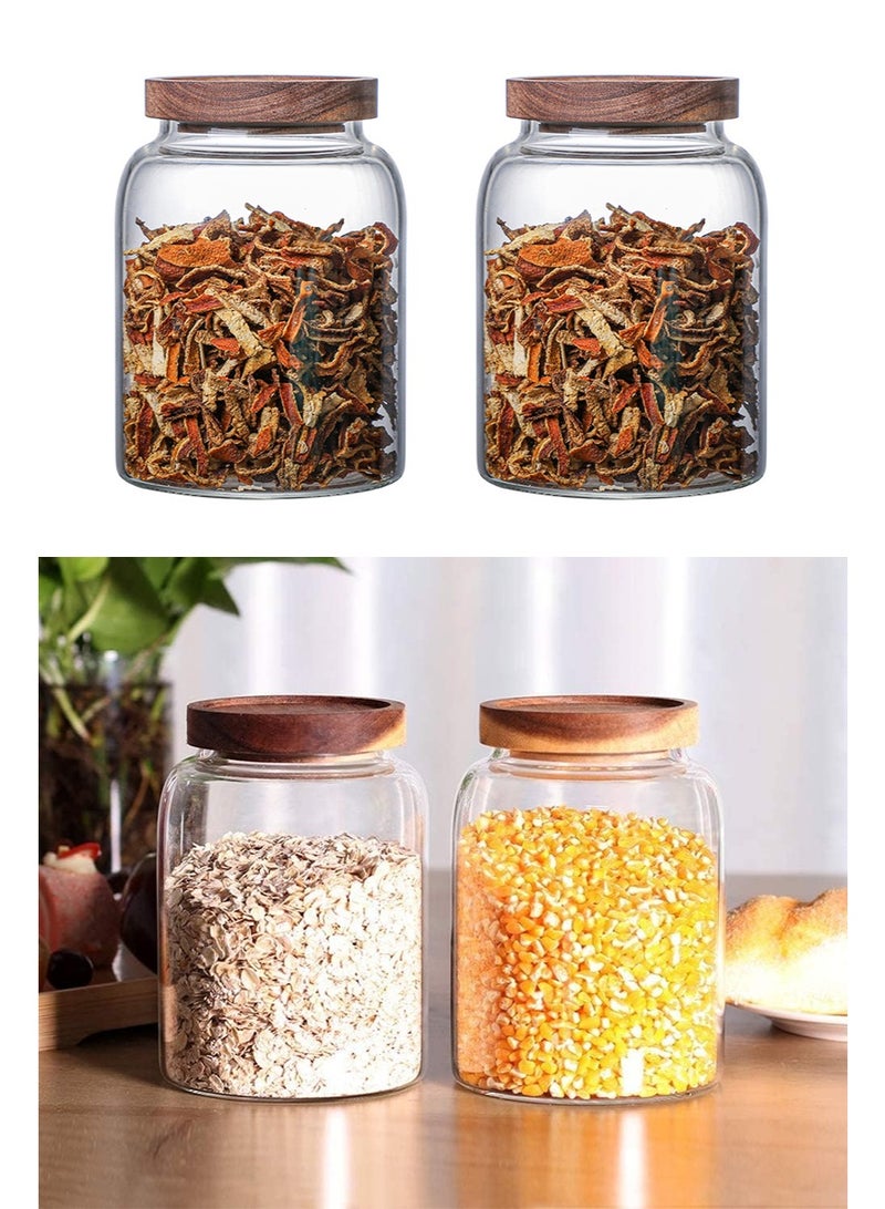 TAPIT 2PCS 1250ML Large Glass Jar Set with Airtight Lids, Glass Canister Set with Wooden Lids, Glass Food Containers Suit for Kitchen Pantry for Flour, Tea, Coffee Beans, Sugar, Cookies - Image 1