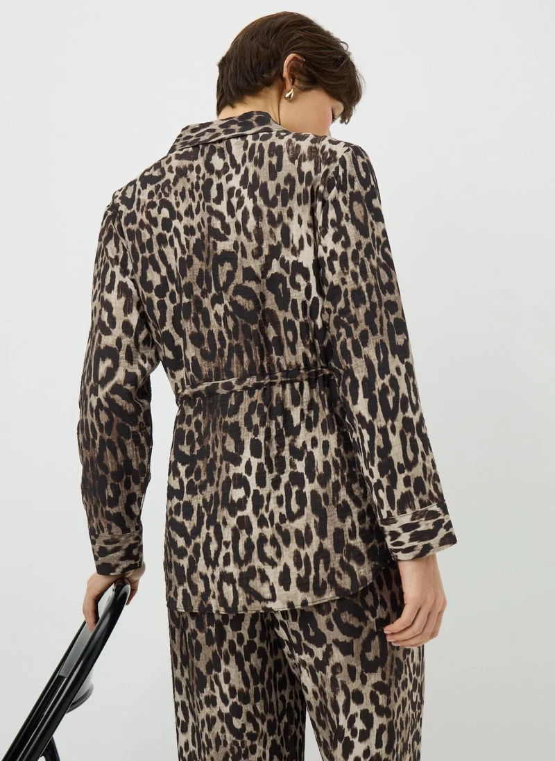 ماتلان Brown Leopard Print Co Ord Blouse