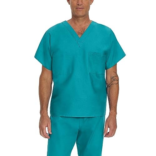 Landau Essentials Unisex Relaxed Fit 1-Pocket V-Neck Scrub Top 7502 Teal - Image 1