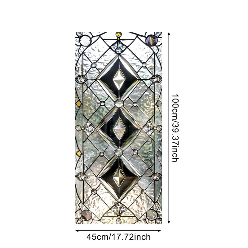 IVN Privacy Window Film Decorative Stained Glass Diamond Pattern with Clear and Frosted Glass Effect, Static Cling Window Film for Bathroom Entryway Kitchen Door Panel 17.7 x 39.3 Inch - Image 3