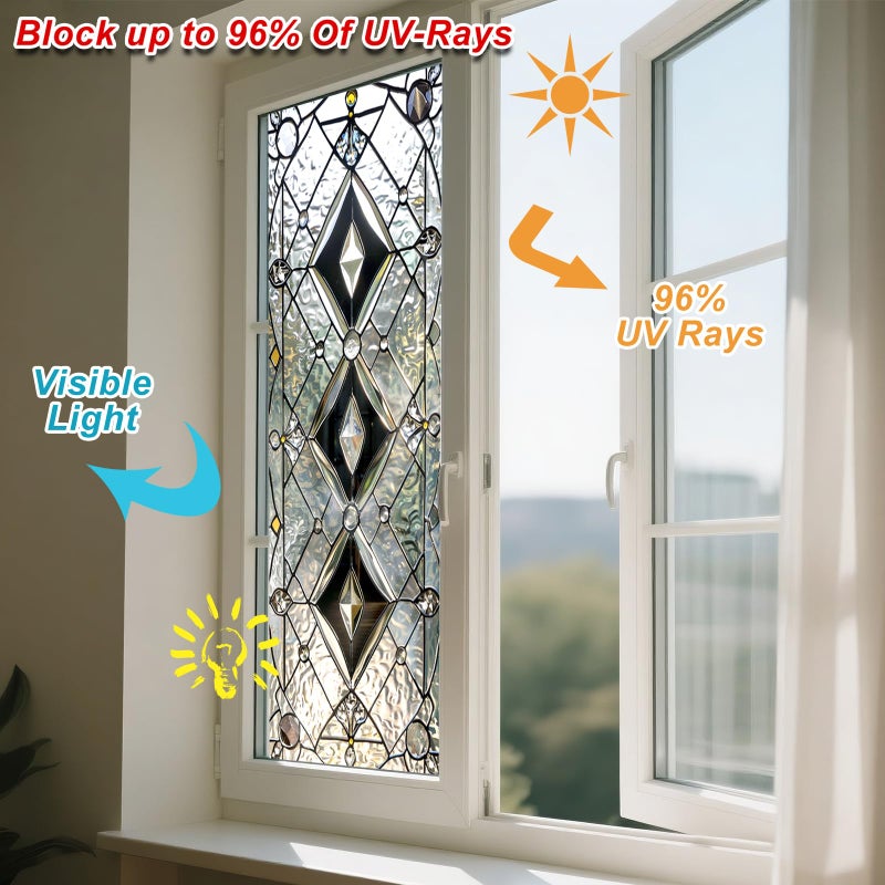 IVN Privacy Window Film Decorative Stained Glass Diamond Pattern with Clear and Frosted Glass Effect, Static Cling Window Film for Bathroom Entryway Kitchen Door Panel 17.7 x 39.3 Inch - Image 4
