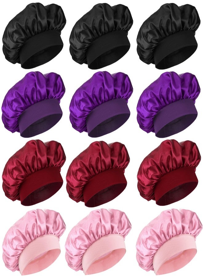 PODALOA 12 Pieces Silk Bonnet for Women Curly Hair Satin Bonnet Hair Wrap for Sleeping Cap with Tie Band (Multicoloured4) - Image 1