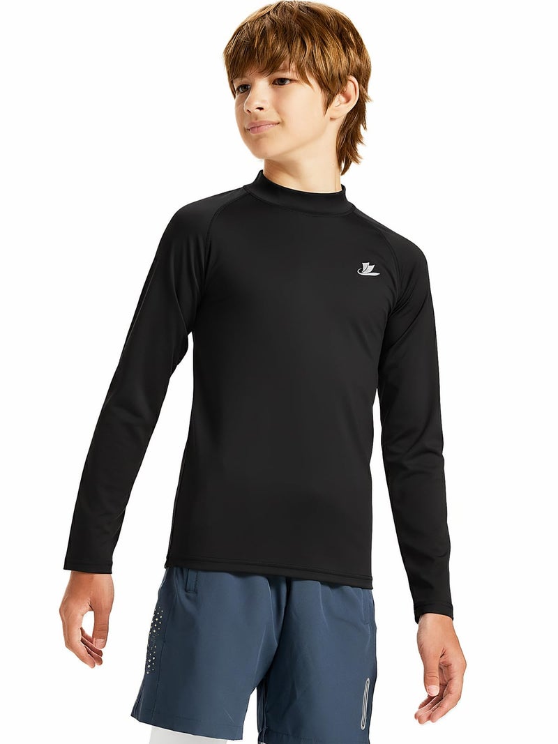 Devoropa Youth Boys Compression Thermal Shirts Long Sleeve Undershirt Fleece Baselayer Mock Top Black S - Image 1