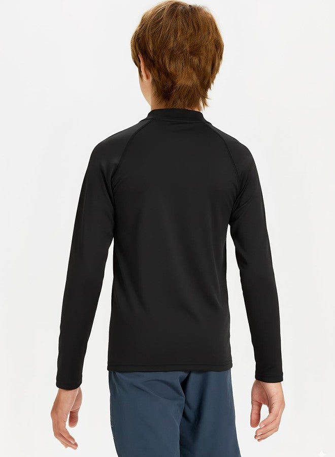 Devoropa Youth Boys Compression Thermal Shirts Long Sleeve Undershirt Fleece Baselayer Mock Top Black S - Image 2