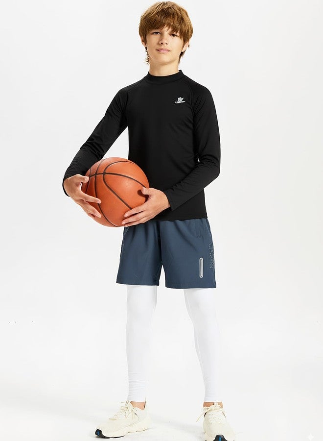 Devoropa Youth Boys Compression Thermal Shirts Long Sleeve Undershirt Fleece Baselayer Mock Top Black S - Image 3