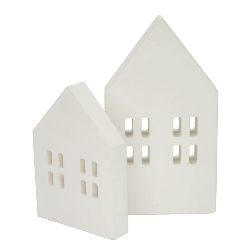 Melostu TFoRibbon House Shaped Wooden Sign Block Farmhouse Home Sign Tiered Tray Decor 2 Pack White 
