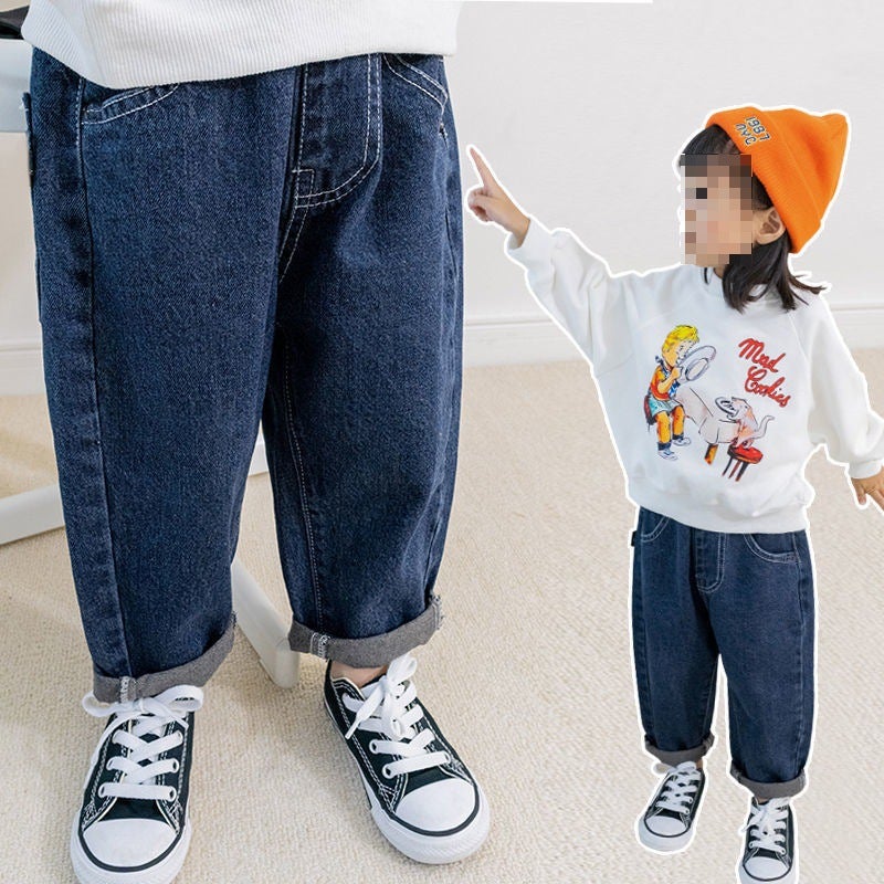 Pants For Girls, New Spring & Fall Outer Wear For Boys, Fashionable Loose Long Pants, Little Girls' Jeans, Trendy - Image 4