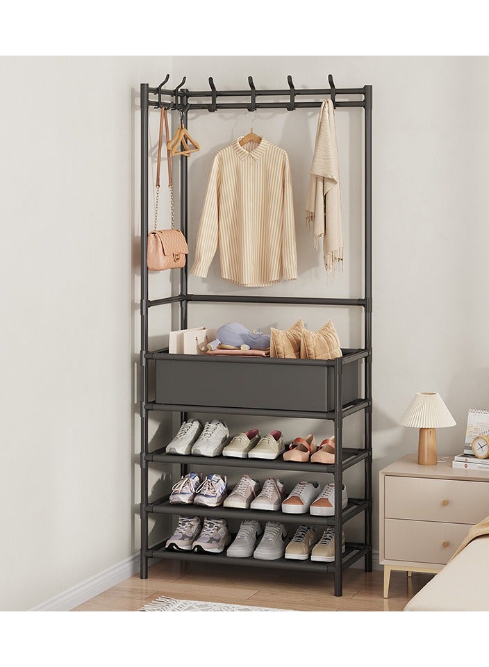 MIXDE 3-IN-1 Simple Style Multifunctional Corner Storage Rack Coat Hat Rack Shoe Rack Closet Clothes Hanger With Storage Basket For Dormitory Home Bedroom Entrance  - Image 1
