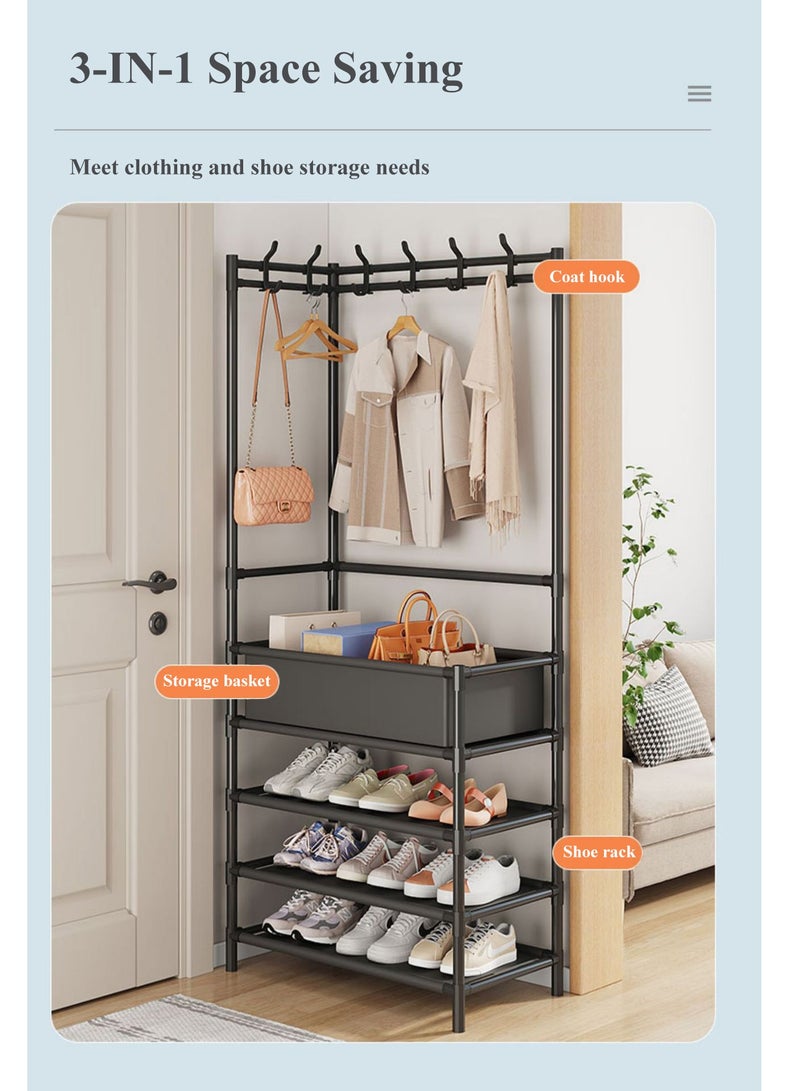MIXDE 3-IN-1 Simple Style Multifunctional Corner Storage Rack Coat Hat Rack Shoe Rack Closet Clothes Hanger With Storage Basket For Dormitory Home Bedroom Entrance  - Image 4
