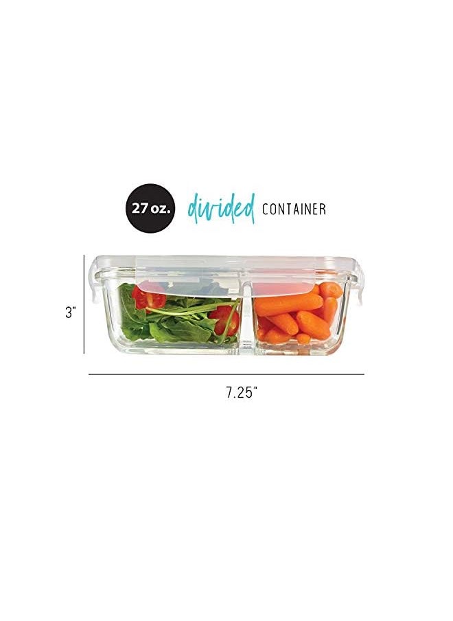 PROMASS - & Fresh Divided Glass Containers, Two Compartments, Containers with Locking Lids, Glass Storage, Meal Prep Containers with Airtight Seal 5 Pack 871GFF - Image 1