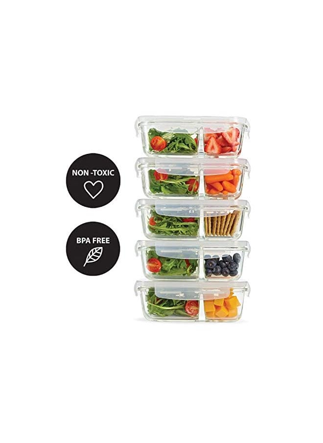 PROMASS - & Fresh Divided Glass Containers, Two Compartments, Containers with Locking Lids, Glass Storage, Meal Prep Containers with Airtight Seal 5 Pack 871GFF - Image 1