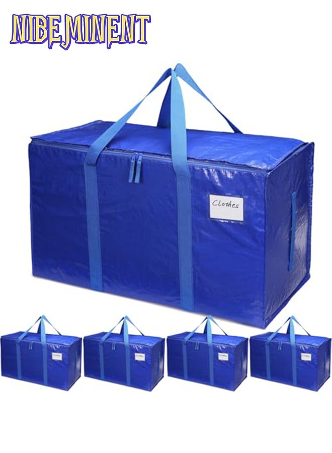 NIBEMINENT Moving Bags 4Pcs, Extra Large Heavy Duty Storage Bag With Sturdy Handle Double Zipper, Water Resistant Foldable Storage Totes Clothes Organizer for Camping Packing Storing College Dorms, 90L - Image 1