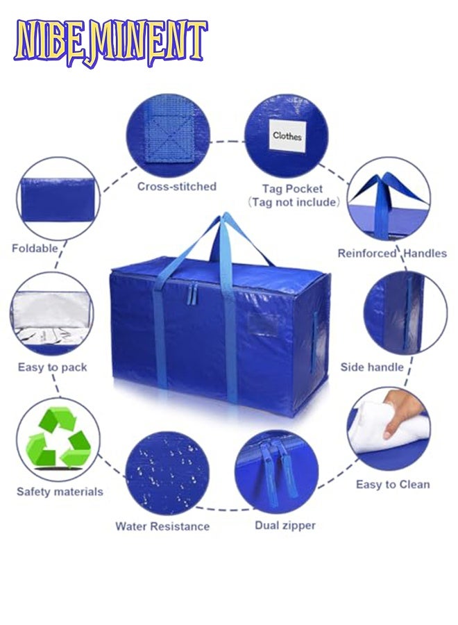 NIBEMINENT Moving Bags 4Pcs, Extra Large Heavy Duty Storage Bag With Sturdy Handle Double Zipper, Water Resistant Foldable Storage Totes Clothes Organizer for Camping Packing Storing College Dorms, 90L - Image 3
