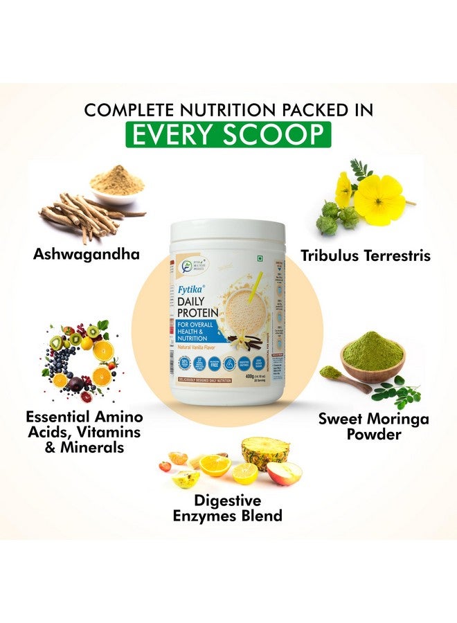 FYTIKA Daily Protein powder Vanilla flavour-400G + Fytika Omega 1000 (Omega-3 Fatty acids)-60 Caps + Fytika Flexi Move| Glucosamine, Rosehip Powder extract-60 Tabs - Image 2