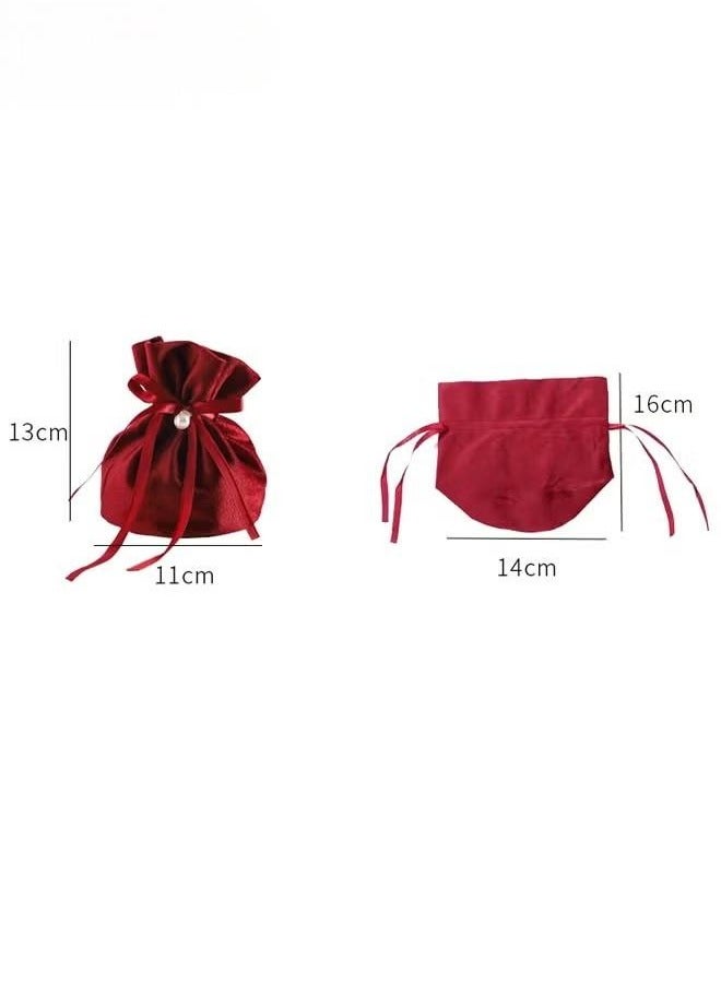 Generic 10 Pcs Velvet Bags, Round Bottom Drawstring Velvet Cloth Gift Pouches Jewelry Candy Gift Bags with Imitation Pearl Charm for Wedding Birthday Party Favors - Red - Image 5