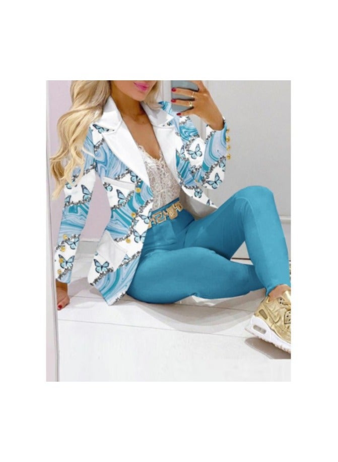 Shougu Fashionable Printed Long Sleeved Casual Suit And Pants Set  - Image 1