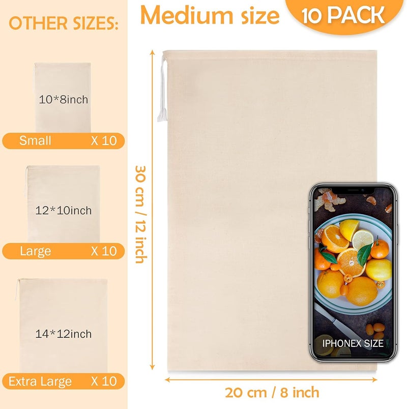 Chielor 10 Pack Nut Milk Bag, Fine Mesh Grade Reusable Cheesecloth Bags Strainers, Unbleached Organic Cotton Filter Bags for Almond Milk, Juices, ColdBrew, Cheese, Tea, Yogurt, Coffee (8 x 12 inch) - Image 2