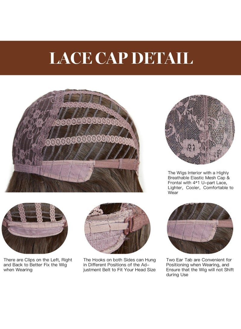 general Short Brown Straight Wig with Bangs for Women Natural Layered Shoudler Length Chestnut Brown Wigs Heat Resistant Synthetic Fiber Curly Hair for Daily Dating Family Gathering Party 28cm - Image 5