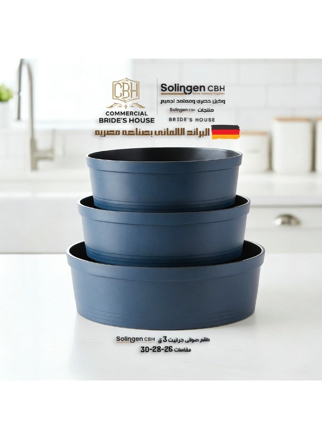 Solingen 3-piece granite cookware set, blue color