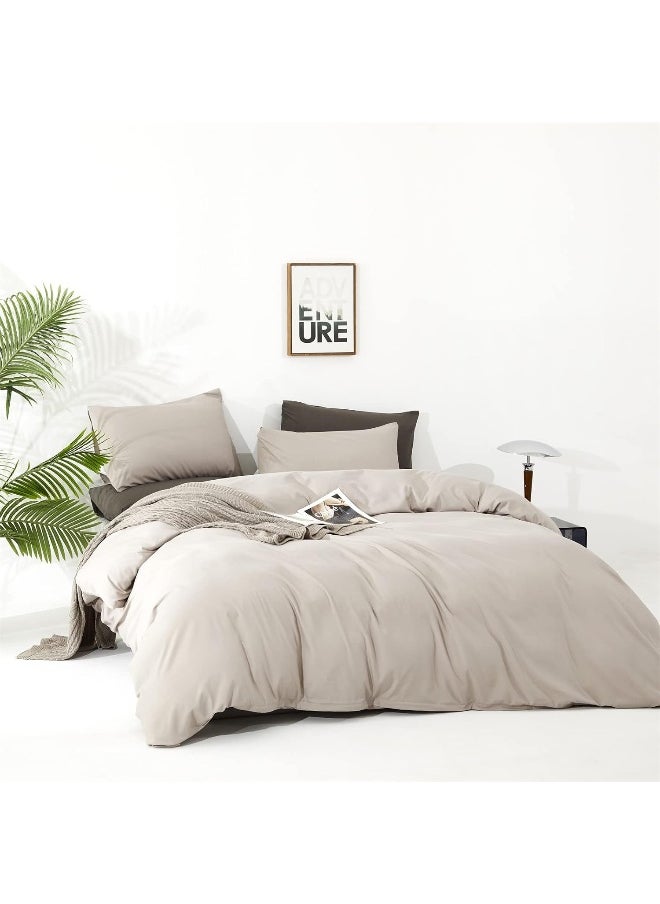 Generic Cottonight Beige Comforter Set Queen Cream Khaki Bedding Comforter Full Oatmeal Solid Blanket Quilts Modern Soft Breathable Beige Taupe Color 3 Piece Bedding Set  - Image 2