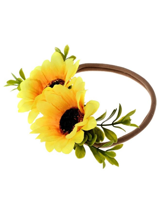 Ever Fairy - Tieback Daisy Flower Crown Elastic Sunflower Flower Headband Baby Girl Toddler Floral Crown Wreath Newborn Hair Accessories (Sunflower) - Image 1